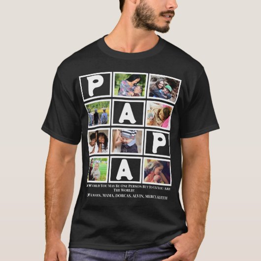 Aangepaste opa vaders Dag Papa 9 Foto Collage T-shirt (Voorkant)