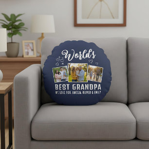 Aangepaste Opa van de Wereld 3 Foto Rond Kussen