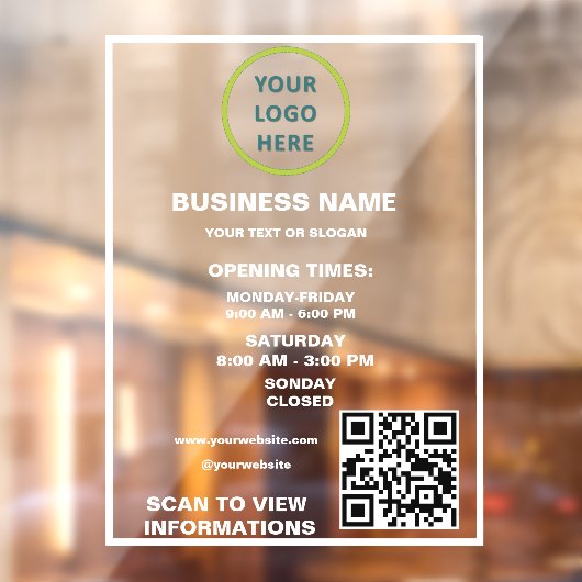 Aangepaste Open Uren Business Logo QR Code Raamsticker (Vel 2)