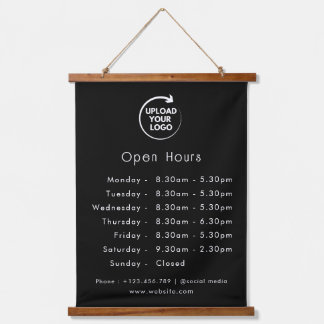 Aangepaste openingstijden deur bord met bedrijfslo hangend wandkleed