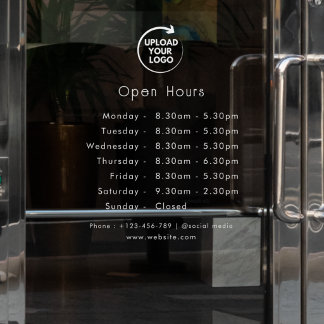 Aangepaste openingstijden deur bord met bedrijfslo raamsticker