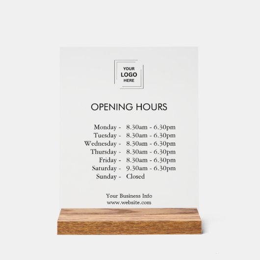 Aangepaste openingstijden | Moderne zakelijke Logo Acryl Bord (Voorkant)