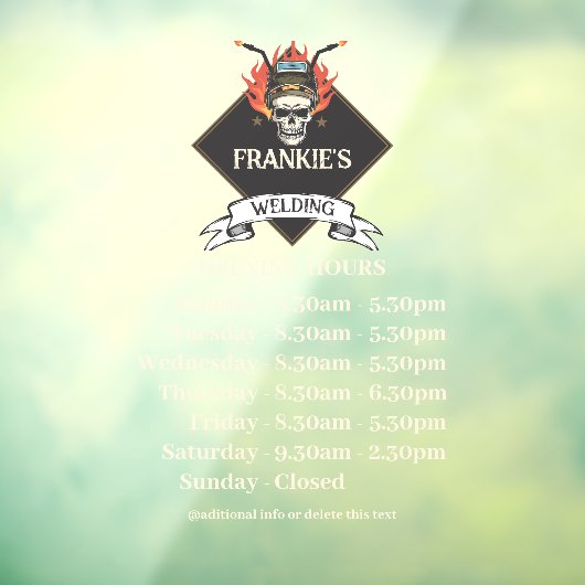 Aangepaste openingstijden Retro Lassen workshop lo Raamsticker (Vel 3)