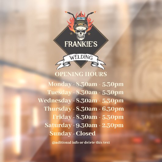 Aangepaste openingstijden Retro Lassen workshop lo Raamsticker (Vel 2)