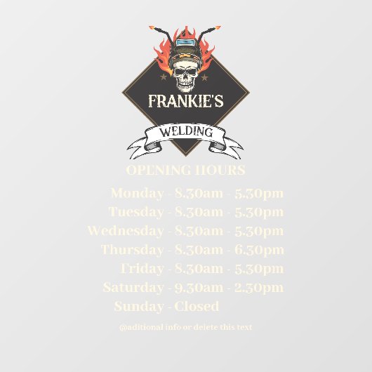 Aangepaste openingstijden Retro Lassen workshop lo Raamsticker (Vel)