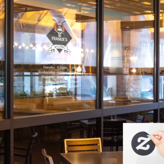 Aangepaste openingstijden Retro Lassen workshop lo Raamsticker (Restaurant Raam)