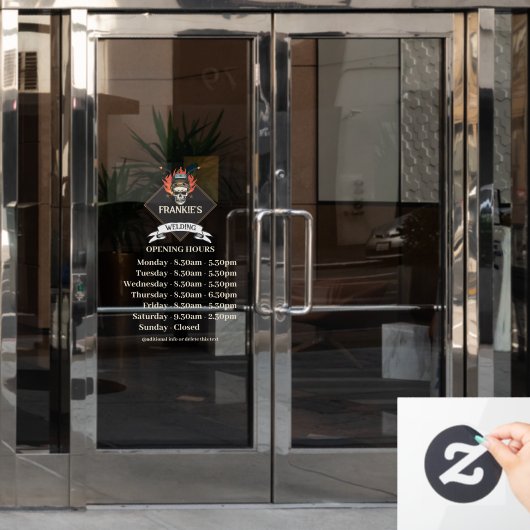 Aangepaste openingstijden Retro Lassen workshop lo Raamsticker (Kantoordeur)