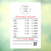 Aangepaste openingstijden vensterfolie met logo &  raamsticker (Vel 3)