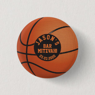 Aangepaste Oranje Basketball Bar Mitzvah Favor Ronde Button 3,2 Cm
