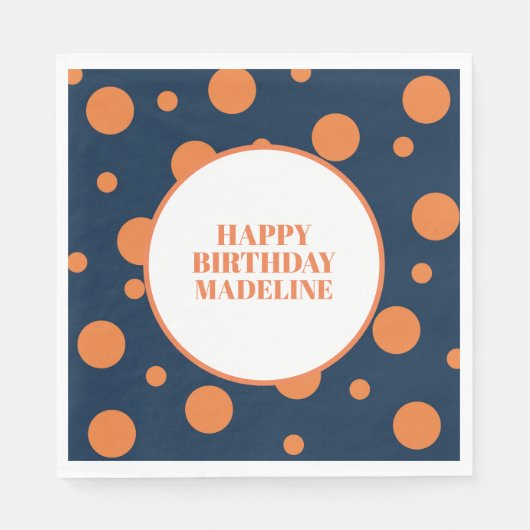 Aangepaste Oranje marineblauw pooidot Birthday Par Servet (Voorkant)
