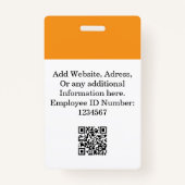 Aangepaste oranje Medewerker Badge met Foto, Logo, (Achterkant)