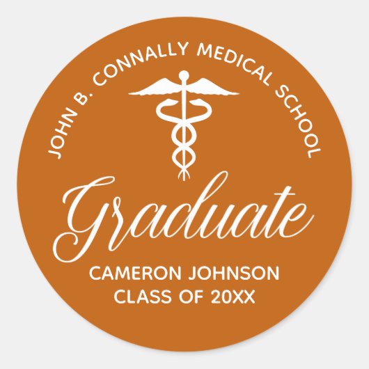 Aangepaste Oranje medische school afstudeerfeest Ronde Sticker (Voorkant)