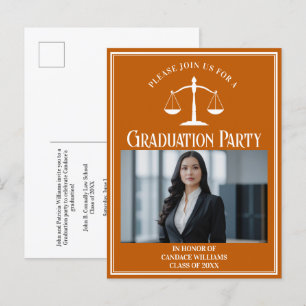 Aangepaste Oranje Recht School Afstuderen Photo Pa Uitnodiging Briefkaart