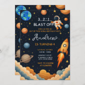 Aangepaste Outer Boy Blast Off Rocket Ship Verjaar Kaart (Voorkant / Achterkant)