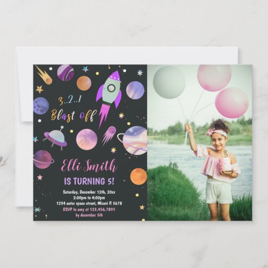 Aangepaste Outer Space Party Uitnodigen Kaart (Voorkant)