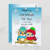Aangepaste Owl Couple op de Kerstmis van de boomta Briefkaart (Voorkant / Achterkant)