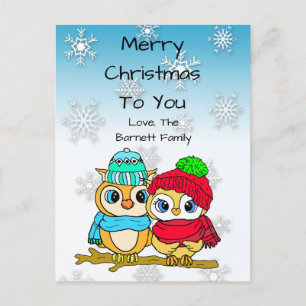 Aangepaste Owl Couple op de Kerstmis van de boomta Briefkaart