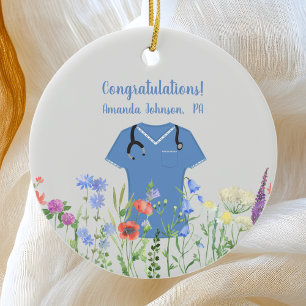 Aangepaste PA Physician Assistant Blue Scrubs Keramisch Ornament