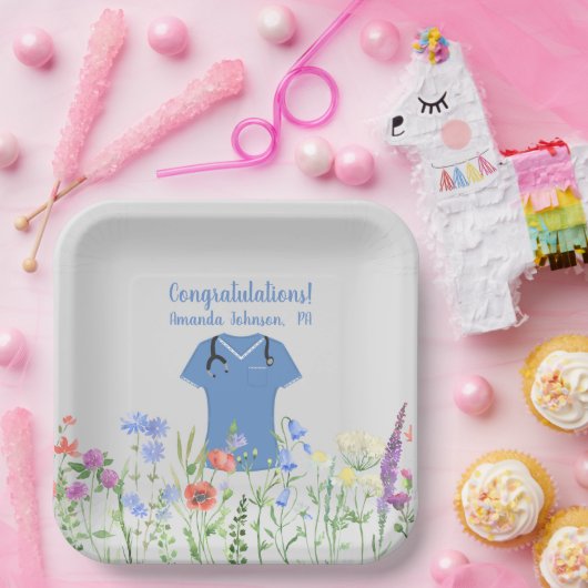 Aangepaste PA Physician Assistant Blue Scrubs Papieren Bordje (Feest)