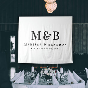Aangepaste paar bruiloft Monogram Initialen Banner Wandkleed