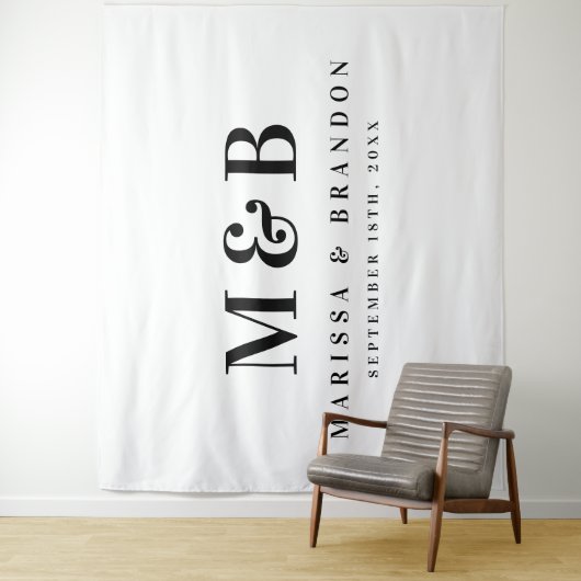 Aangepaste paar bruiloft Monogram Initialen Banner Wandkleed (In situ)