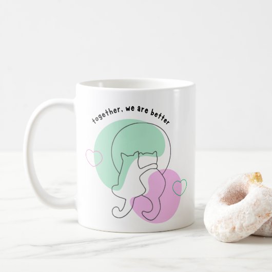 Aangepaste paar mok, Samen zijn we beter, Cat mok (Met donut)