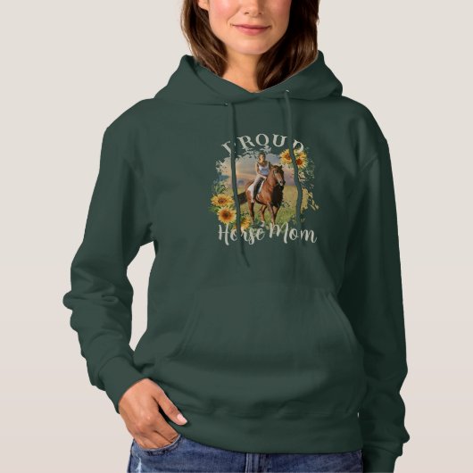 Aangepaste Paard Pet Fototekst Zonnebloem Accent Hoodie (Voorkant)