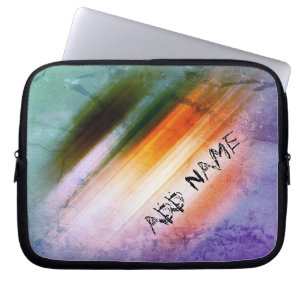 Aangepaste Paars blauw Oranje streep Laptop Sleeve