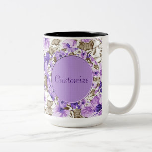 Aangepaste Paars- en witFloral-Mok Tweekleurige Koffiemok