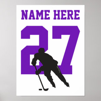 Aangepaste Paars Hockey Player Number Poster