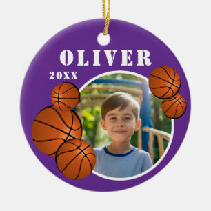Aangepaste paarse basketbal sport foto keramisch ornament