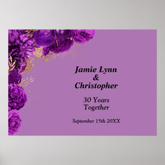 Aangepaste Paarse Bloemen Bruiloft Jubileum Poster (Voorkant)