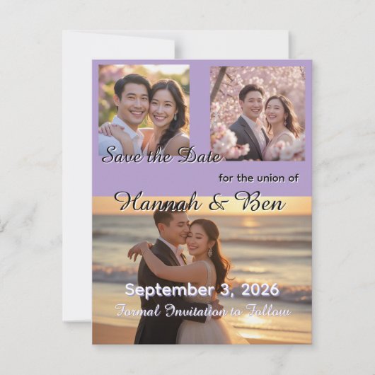 Aangepaste Paarse bruiloft Bewaar de datum Save The Date (Voorkant)
