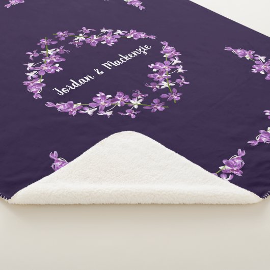 Aangepaste Paarse dendrobium Orchids Motif Sherpa Deken (3/4)