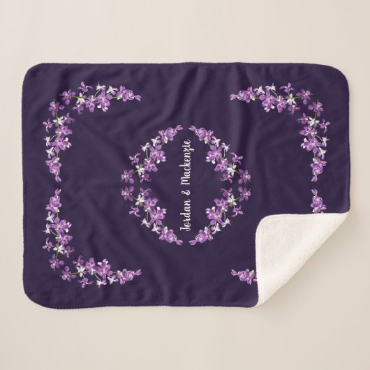 Aangepaste Paarse dendrobium Orchids Motif Sherpa Deken (Voorkant (horizontaal))