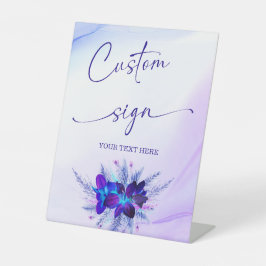 Aangepaste Paarse en blauwe orchidee Reclamebord Met Voetstuk