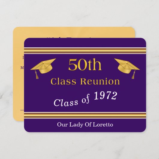 Aangepaste Paarse en Gold Class Reunion-kaart Kaart (Voorkant / Achterkant)