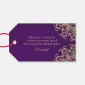 Aangepaste Paarse en gouden Indiase stijl Cadeaulabel (Achterkant Horizontaal)