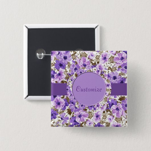 Aangepaste Paarse en witte Floral Square Button (Voorkant /achterkant)