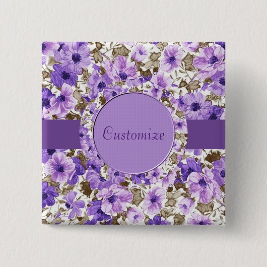 Aangepaste Paarse en witte Floral Square Button (Voorkant)