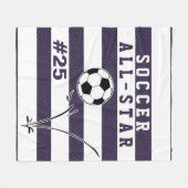 Aangepaste Paarse en witte SOCCER Blanket Fleece Deken (Voorkant (Horizontaal))