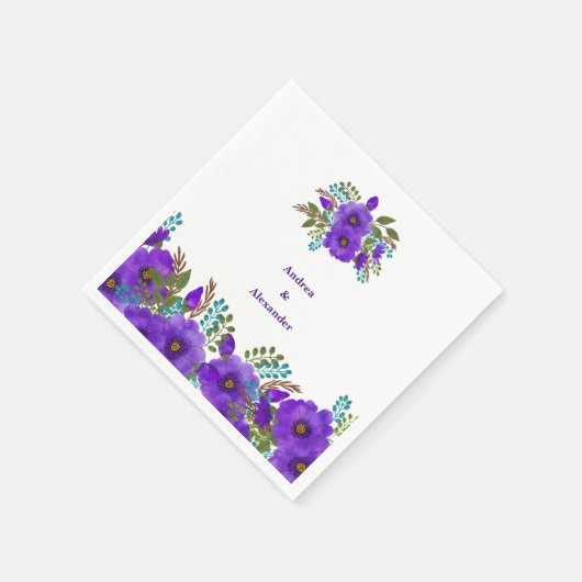 Aangepaste Paarse Floral Wedding Servet (Hoek)