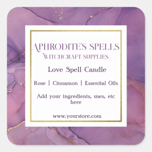 Aangepaste Paarse gemarbreerde hekserij label (Voorkant)
