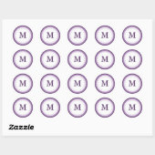 Aangepaste Paarse geschulpte monogram Ronde Sticker (Vel)
