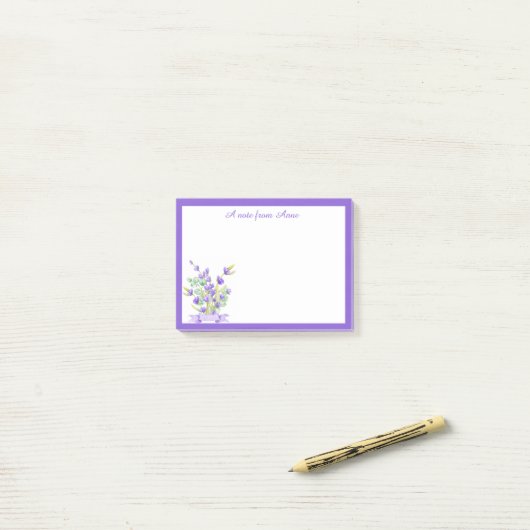 Aangepaste Paarse Lavendel Bloemen Post-it Notes (Op bureau)