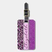 Aangepaste Paarse luipaard en glitter Bagagelabel (Voorkant verticaal)
