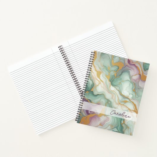 Aangepaste Paarse Mauve Roze Groen Goud Marmeren P Notitieboek (Binnen)