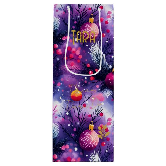 Aangepaste Paarse Ornament Kerstcadeau Tas Wijn Cadeautas (Voorkant)