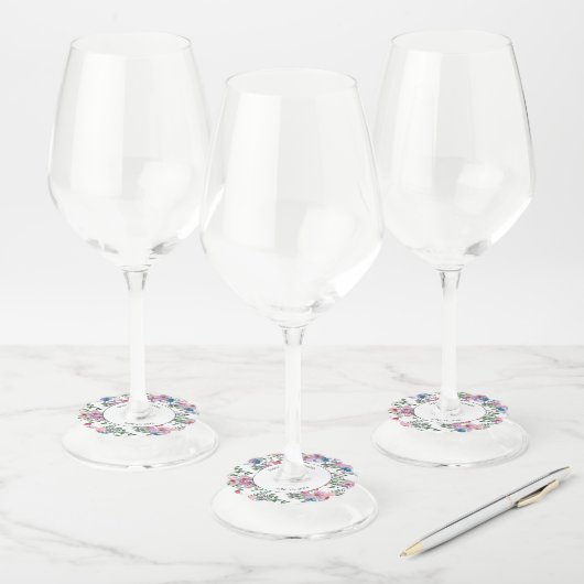 Aangepaste Paarse roze en witte flora Wijnglaslabel (Set)