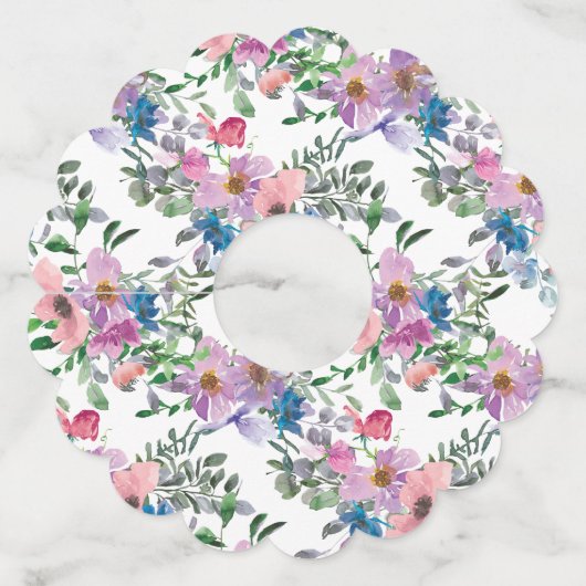 Aangepaste Paarse roze en witte flora Wijnglaslabel (Achterkant)